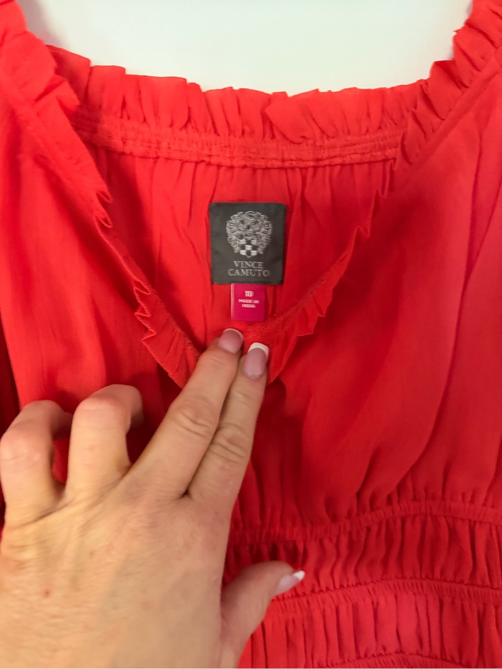 Vince Camuto Red Puff-Sleeve Smocked Mini Dress - Picture 2 of 3